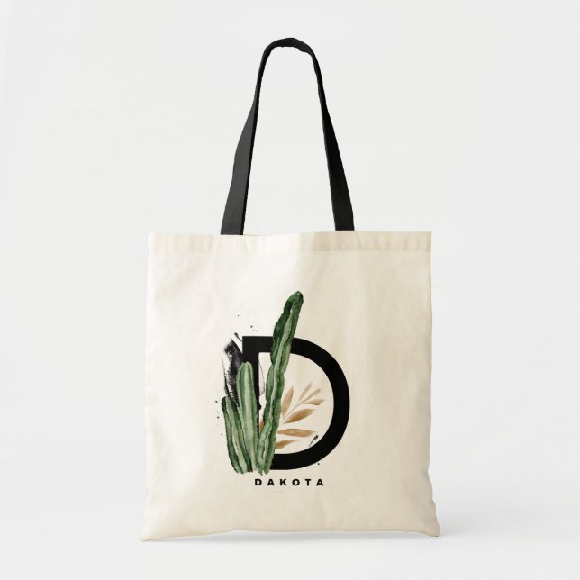 Tote Bag Lettre D Monogramme | Cactus tropicaux Personnalis (Devant)