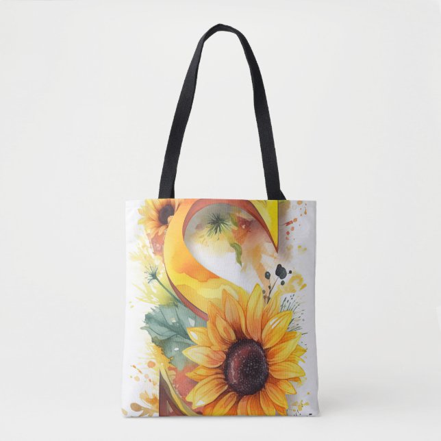 Tote Bag LETTRE D'Aquarelle DE Tournesol PERSONNALISÉE S (Devant)