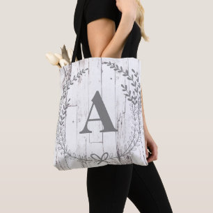 Tote Bag Lettre de monogramme de maison de ferme rustique e