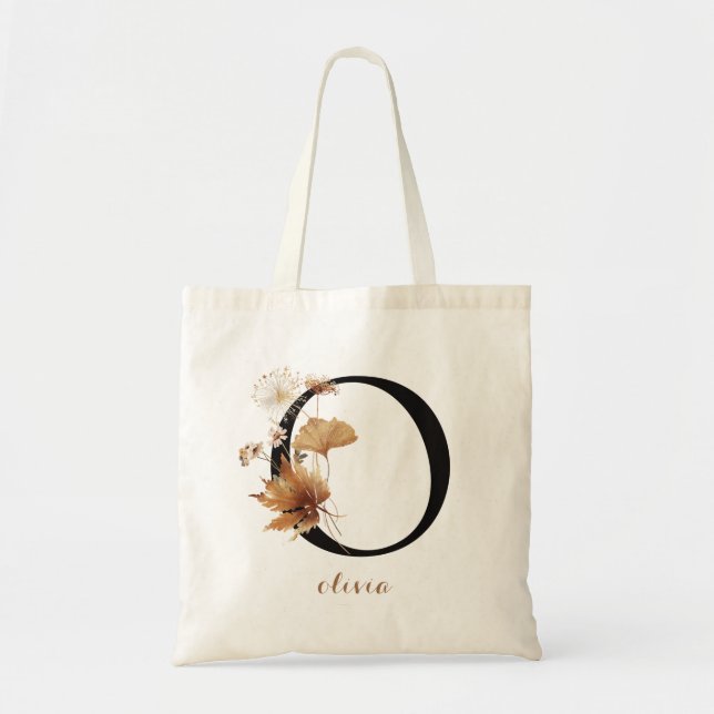 Tote Bag Lettre de monogramme personnalisée moderne florale (Devant)