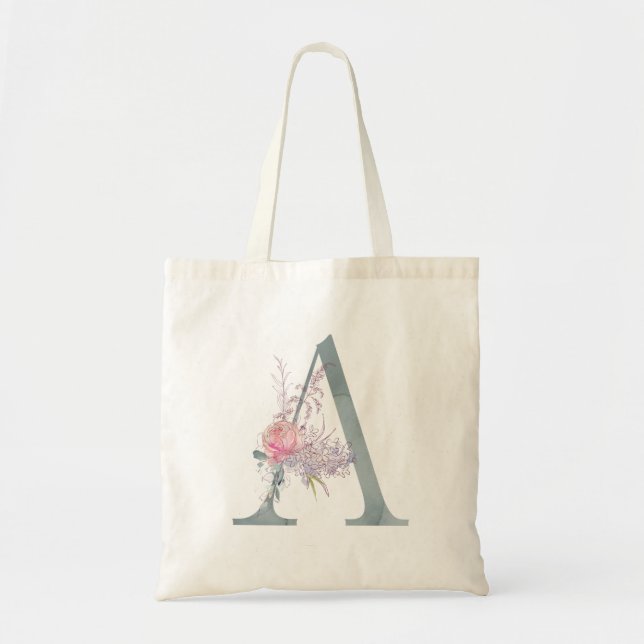 Tote Bag Lettre de monogramme une aquarelle florale (Devant)