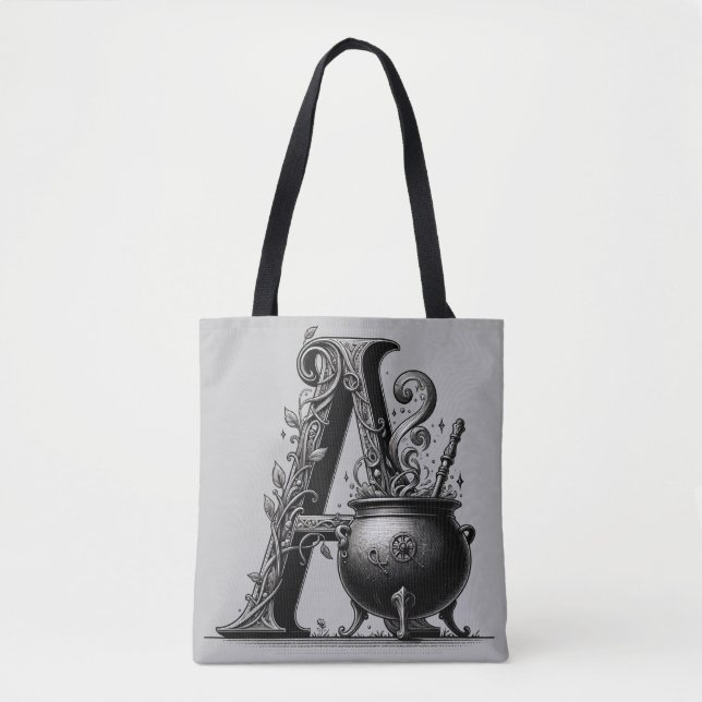 Tote Bag Lettre de sorcière Cauldron Une initiale personnal (Devant)