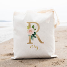 Lettre d'or R et florale floue personnalisée