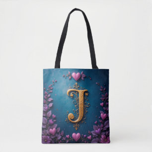 Tote Bag Lettre dorée J Monogramme inspiré de l'amour et de