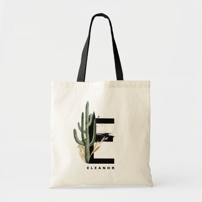 Tote Bag Lettre E Monogramme | Cactus tropicaux Personnalis (Devant)