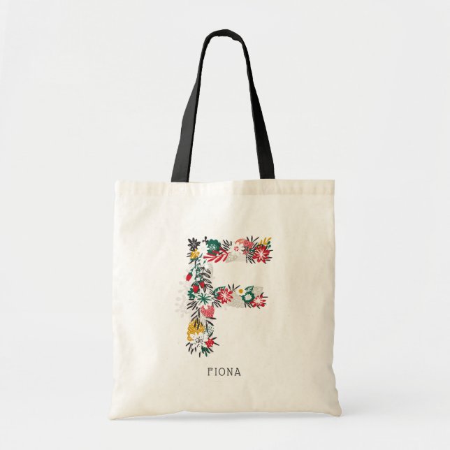 Tote Bag Lettre F | LETTRE FLEURIE Whimsical Monogramme I (Devant)