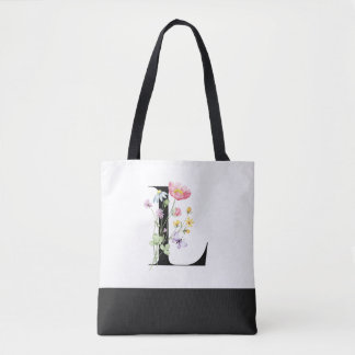 Tote Bag Lettre Fleur sauvage personnalisée Monogramme L