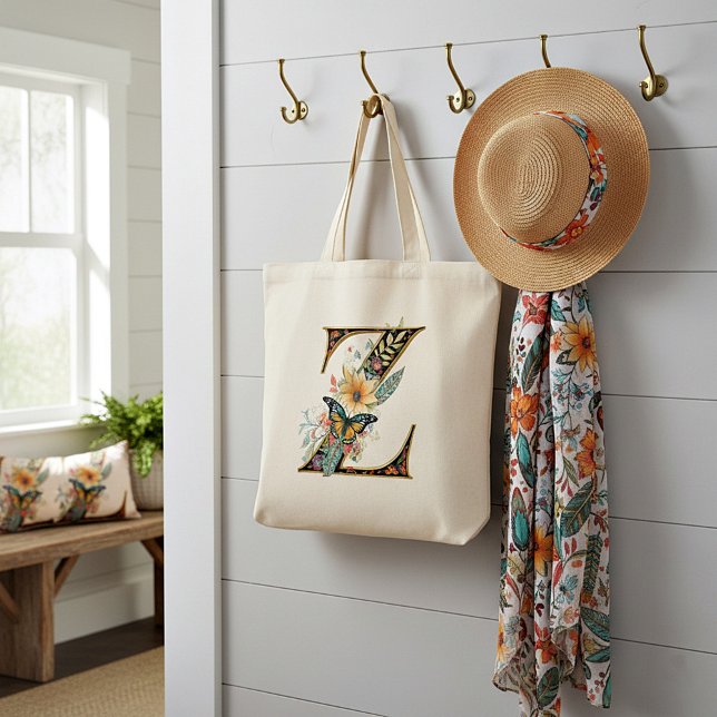 Tote Bag Lettre florale bohème Z élégante (Créateur téléchargé)