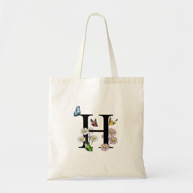 Tote Bag LETTRE FLORALE BROUILLON H MONogramme (Devant)