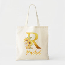 Lettre Florale dorée R Monogramme Mariage Faveur