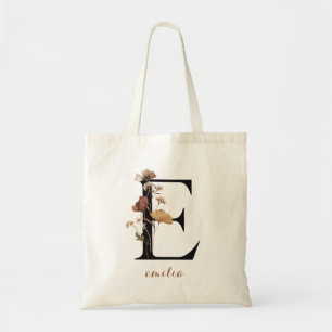 Tote Bag Lettre Florale Moderne Personnalisée Monogramme "E