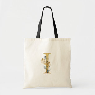 Tote Bag *~* Lettre I Monogramme Or Feuilles noirs initiaux