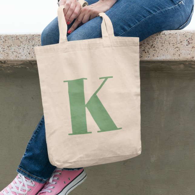 Tote Bag Lettre initiale | Monogramme Moderne Tendance Sage (Créateur téléchargé)