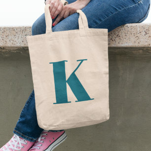 Tote Bag Lettre initiale   Monogramme sarcelle moderne élég