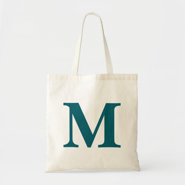 Tote Bag Lettre initiale Turquoise Monogramme moderne (Devant)