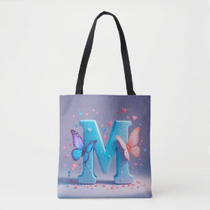 Tote Bag Lettre M colorée avec papillons