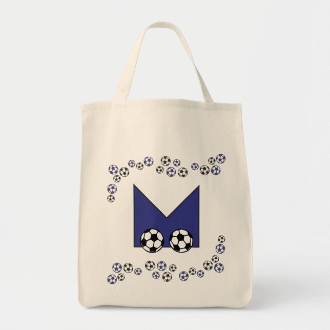 Tote Bag Lettre M dans le monogramme bleu Fourre-tout du (Devant)