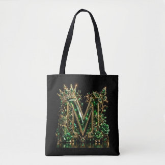Tote Bag Lettre M en cristal d'émeraude | Luxe Royal