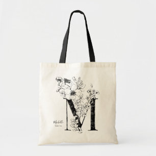 Tote Bag Lettre M fleurie nom personnalisé monogrammed