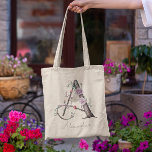 Tote Bag Lettre Monogramme Florale Personnalisée A Cadeau P