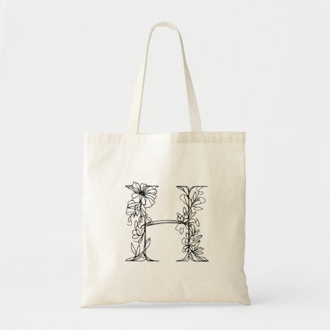 Tote Bag LETTRE MONOGRAPHIQUE Florale H toile réutilisable (Devant)