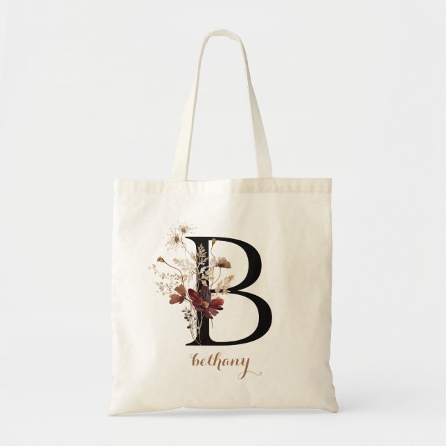 Tote Bag LETTRE MONOGRAPHIQUE Florale Moderne Personnalisée (Devant)