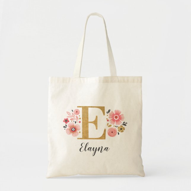 TOTE BAG LETTRE MONOGRAPHIQUE PINOLOGIQUE OR ROUGE "E" (Devant)