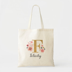 Tote Bag LETTRE MONOGRAPHIQUE ROSE Florale "F"
