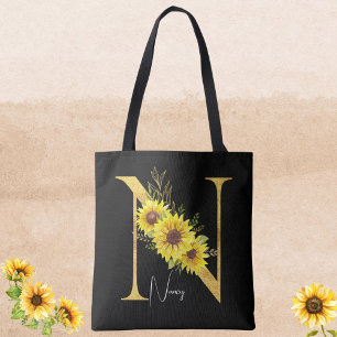 Tote Bag LETTRE MONOGRAPHIQUE Tournesol N LETTRE Florale N
