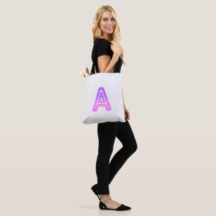 Tote Bag Lettre néon A Monogramme Violet Rose Clair Initial