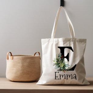 Tote Bag Lettre noire fleur sauvage aquarelle