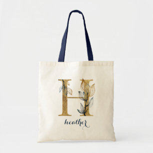 Tote Bag LETTRE PERSONNELLE "H" Bleue D'OR DE LA Marine Flo