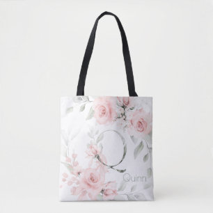 Tote Bag Lettre Q Monogramme rose rose pâle de Bridesmaid