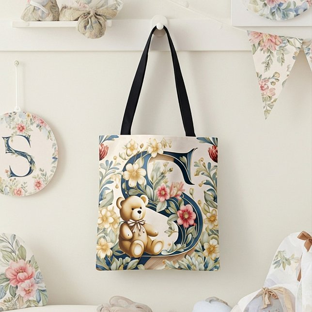 Tote Bag Lettre S de l'ours en peluche FLoral (Créateur téléchargé)