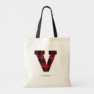 Tote Bag Lettre "V" de la lettre "Monogramme rouge et noire