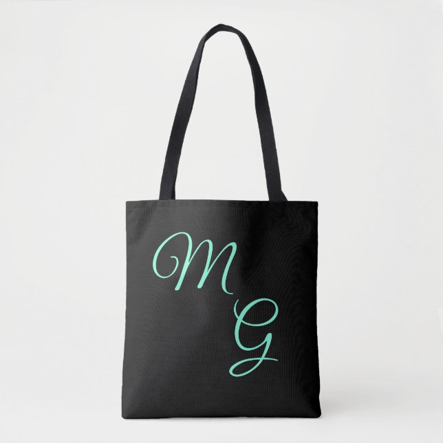 Tote Bag Lettres de Grâce Vert Menthe sur Fond Noir (Devant)