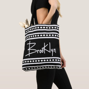Tote Bag Lettres en bloc de Brooklyn en blanc noir