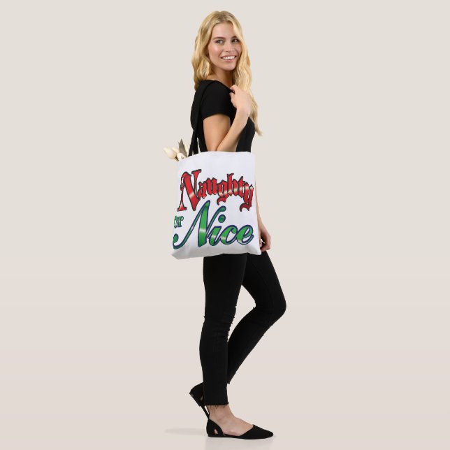 Tote Bag Lettres rouges rétro Noël, Naughty ou Nice (Sur le modèle)