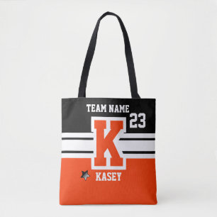 Tote Bag Lettres sport toutes Varsity Orange et Noir