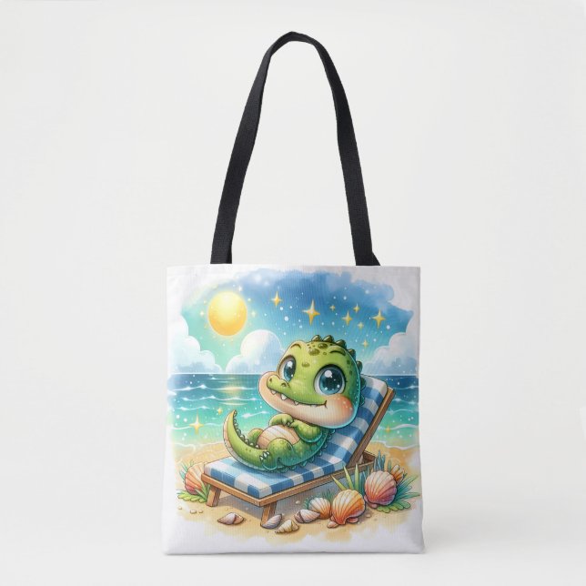 Tote Bag L'évasion ensoleillée d'un bébé croc (Devant)
