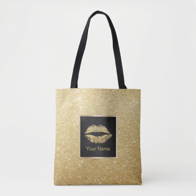 Tote Bag Lèvres modernes de parties scintillantes d'or de (Devant)