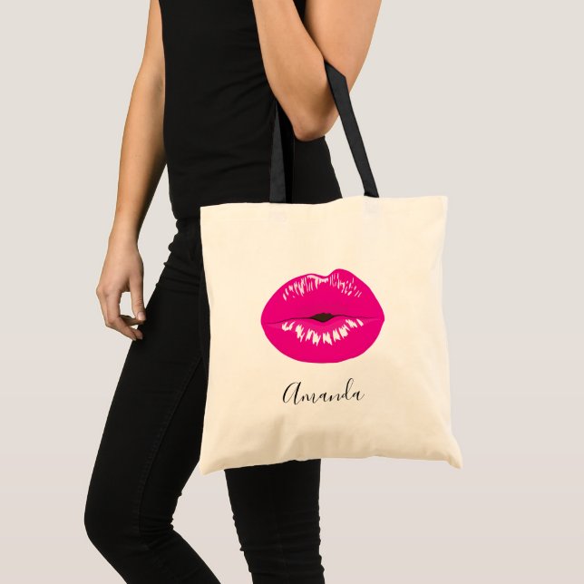 Tote Bag Lèvres roses chaudes Illustration brillante (Devant (produit))