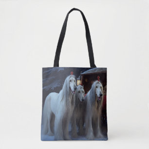 Tote Bag Lévrier Afghan Ride en Traîneau de Noël Décoration