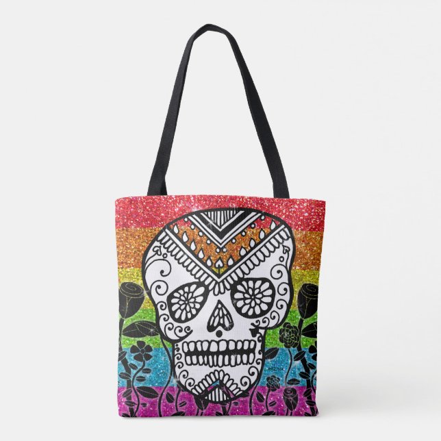 Tote Bag LGBT Arc-en-ciel Parties scintillant sucre crâne n (Dos)
