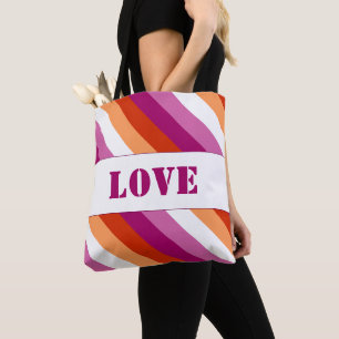 Tote Bag LGBTQ+ Drapeau lesbien avec amour Stripes Pride -