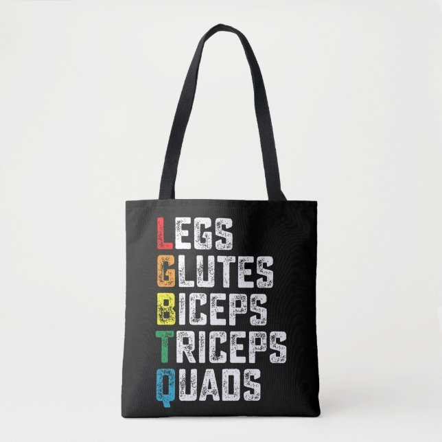 Tote Bag LGBTQ Legs Glutes Biceps Triceps Quads Gym amusant (Devant)