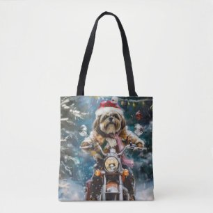 Tote Bag Lhasa Apso Chien à cheval Moto Noël