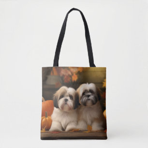 Tote Bag Lhasa Apso Chiot Automne Citrouille de plaisir