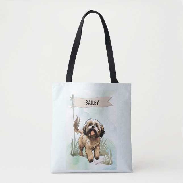 Tote Bag Lhasa Apso Watercolor Personalized Dog (Devant)