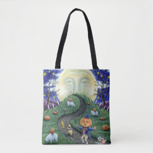 TOTE BAG L'HOMME CITROUILLE RENCONTRE L'HOMME DANS LA LUNE,